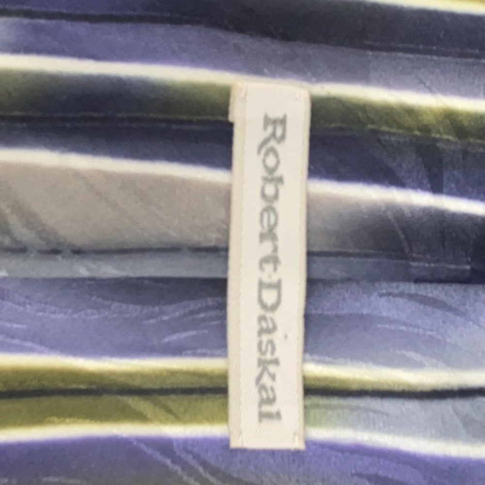 ROBERT DASKAL Mens 100% Silk Tie Blue Purple Green Striped Abstract Artsy 57.5x4 - Picture 5 of 7